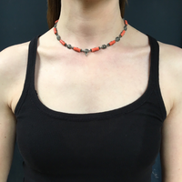Art Deco Silver Necklace Coral and Marcasite