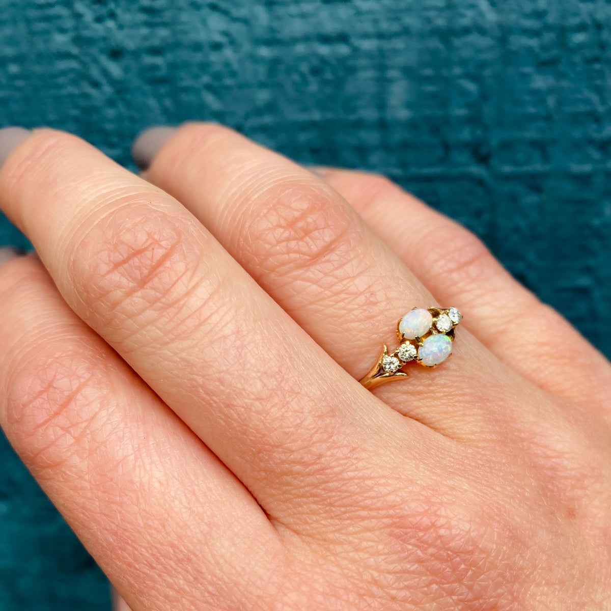 Double Opal & Diamond Vintage Ring in Gold