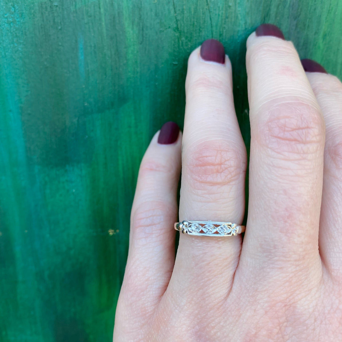 Pansies NOS Two Tone Diamond Wedding Band