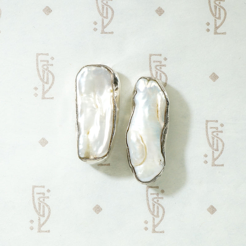 Silver Encased Baroque Pearl Studs