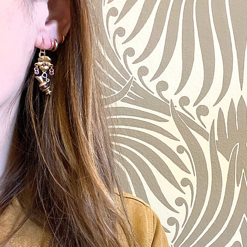Violets & Amphorae Gilt Earrings