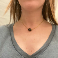 Black Jade Bead and Gold Chain Necklace