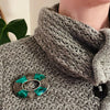 Stunning Malachite & Dinosaur Bone Scottish Pebble Brooch