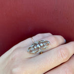 Lacy Edwardian Filigree Ring with Diamonds & Pearls