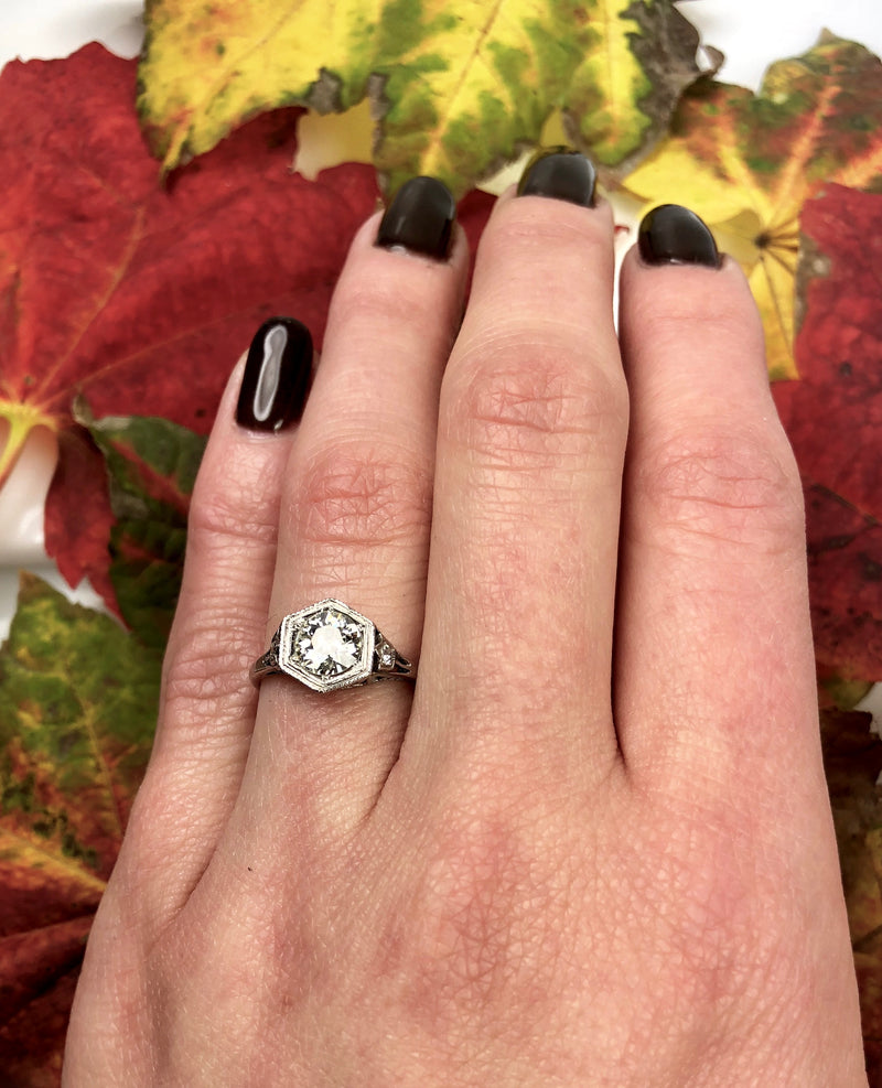 Platinum Filigree Old Euro Diamond Ring