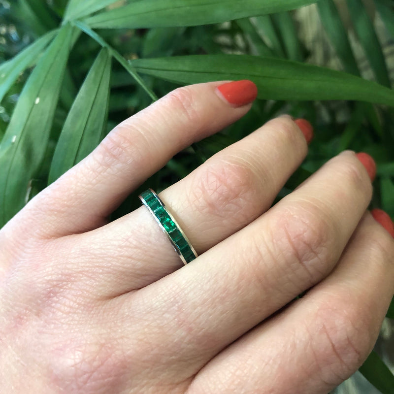 Brilliant Green Square Cut Emerald Platinum Eternity Band