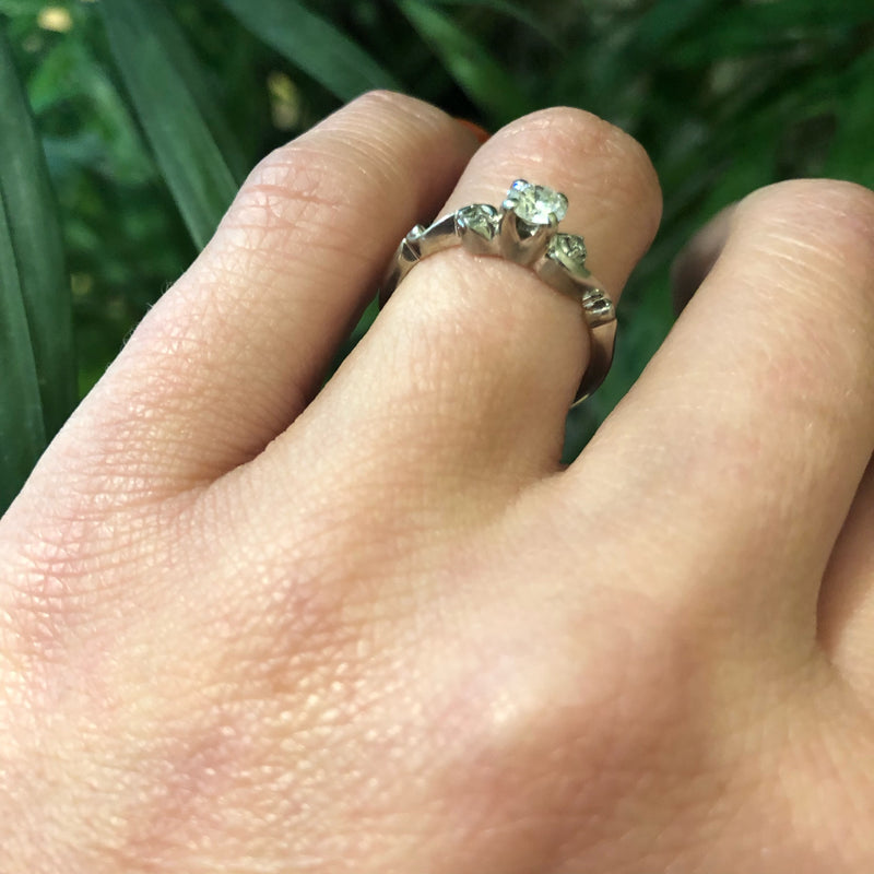 Gorgeous Vintage Swoopy White Gold Diamond Ring