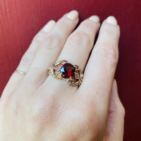 Six Snake Victorian Ring with Garnet in Rose Gold