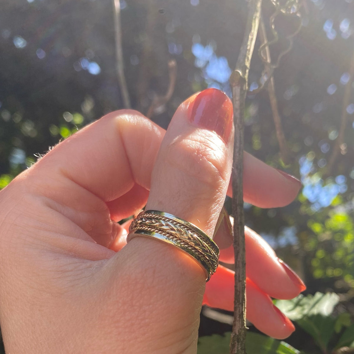 Vintage Mens Wedding Band with Woven Gold Plait