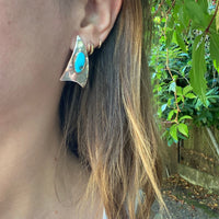 Jaunty Silver Triangle Earrings with Turquoise