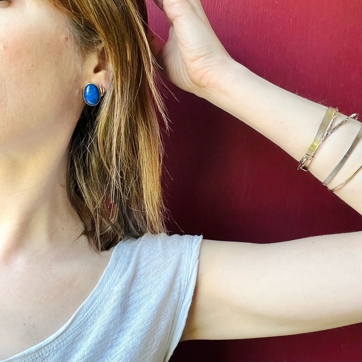 Lapis Lazuli in Gold Bezel Stud Earrings