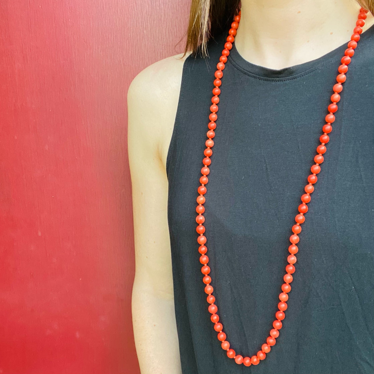 Intense Red Antique Organic Bead Necklace