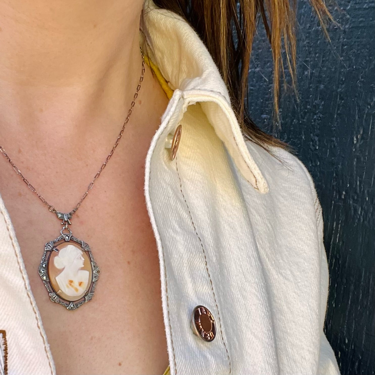 Classic Cameo in Deco Silver & Marcasite Necklace