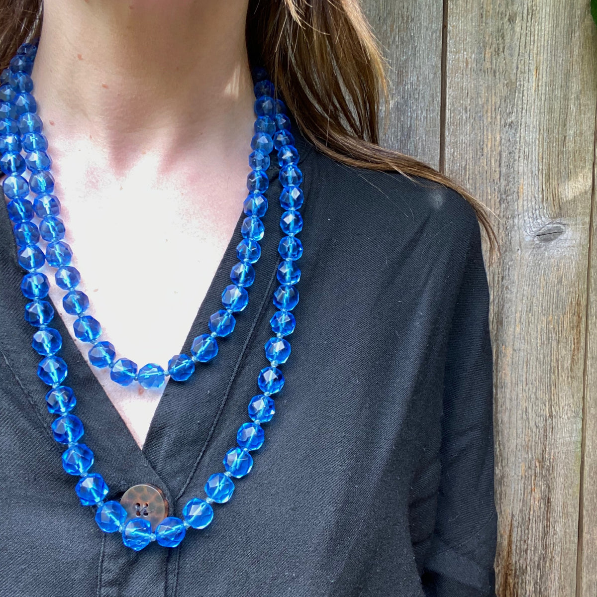 Extra Long Dreamy Blue Glass Flapper Beads
