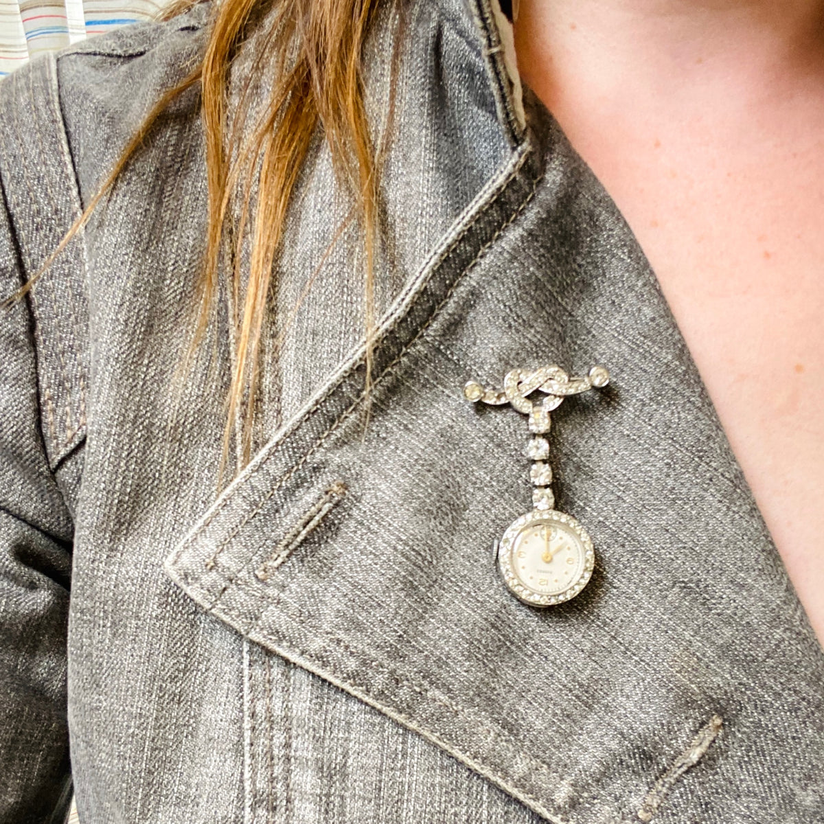 Rhinestone Studded Sussex Watch Brooch
