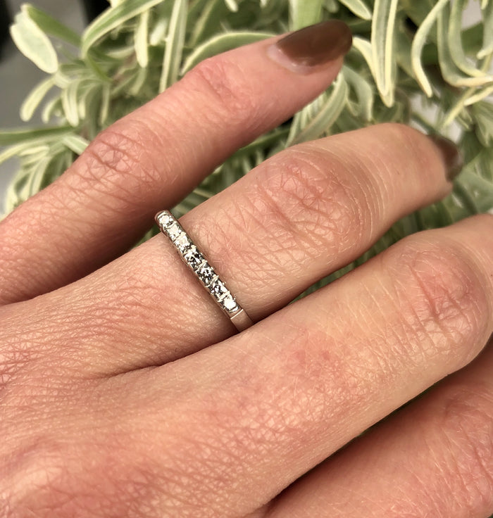 Classic 1940s Platinum Wedding Band set with 7 Diamonds