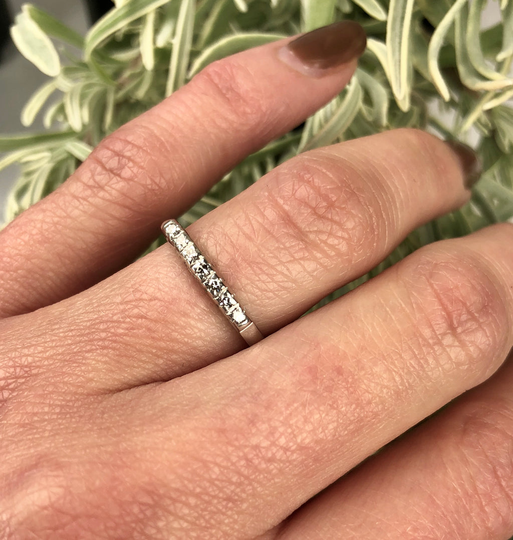 Classic 1940s Platinum Wedding Band set with 7 Diamonds
