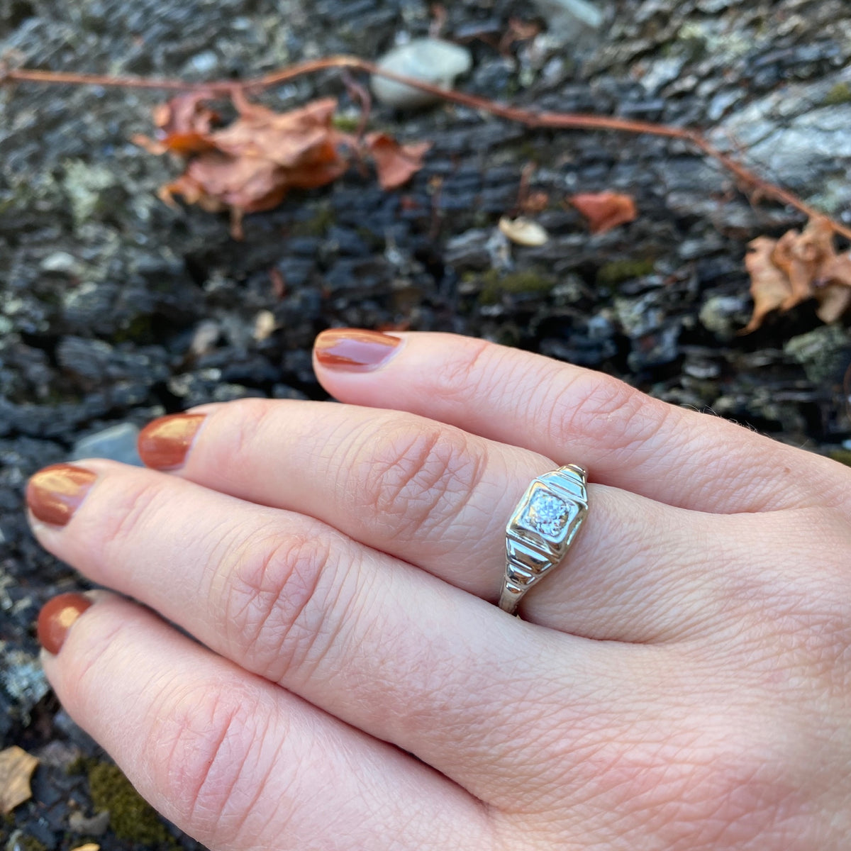 Pretty Deco OEC Diamond Engagement Ring