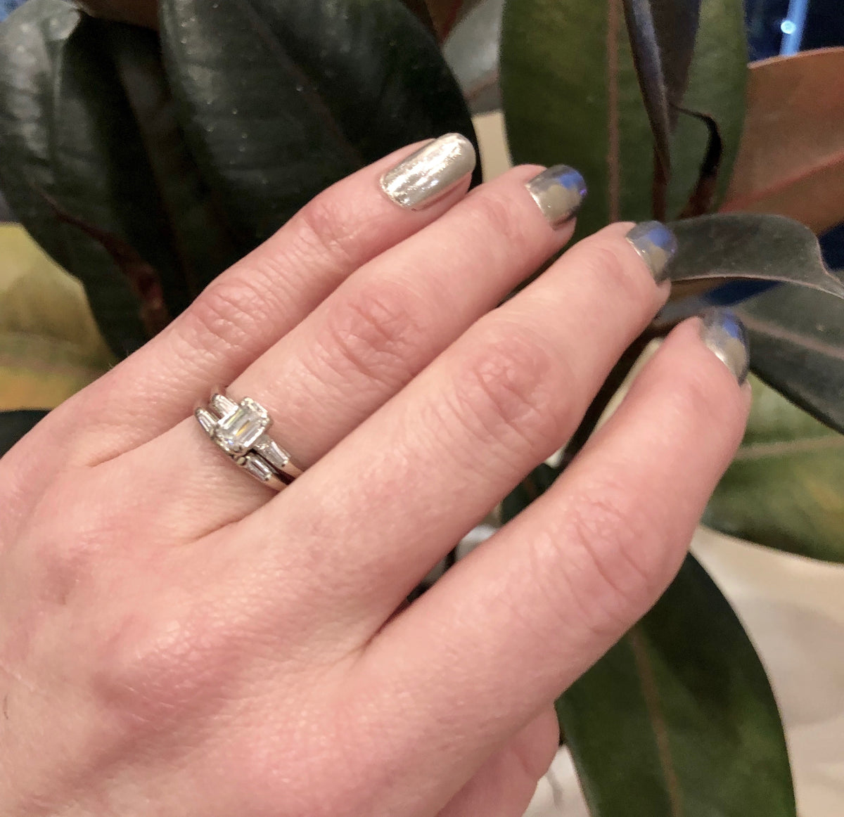 Vintage Emerald Cut Diamond Wedding Set