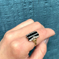 1930s Onyx Ring with Diamond Set Step Sides