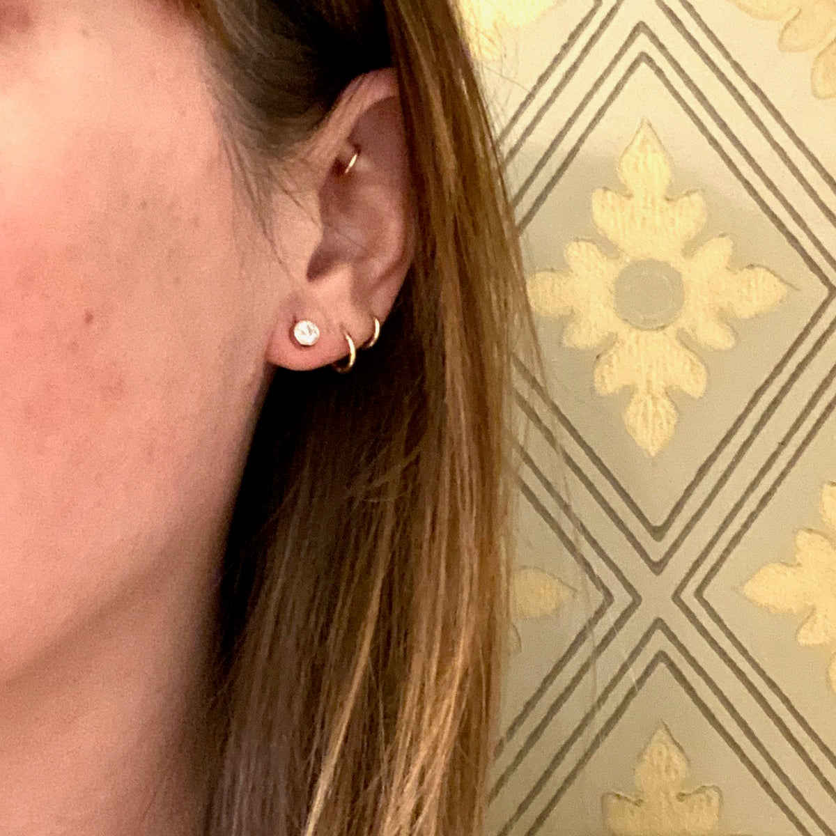 Bezel Set Old European Cut Diamond Stud Earrings in White Gold