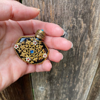 Ornate Czech Perfume Bottle Brass & Glass