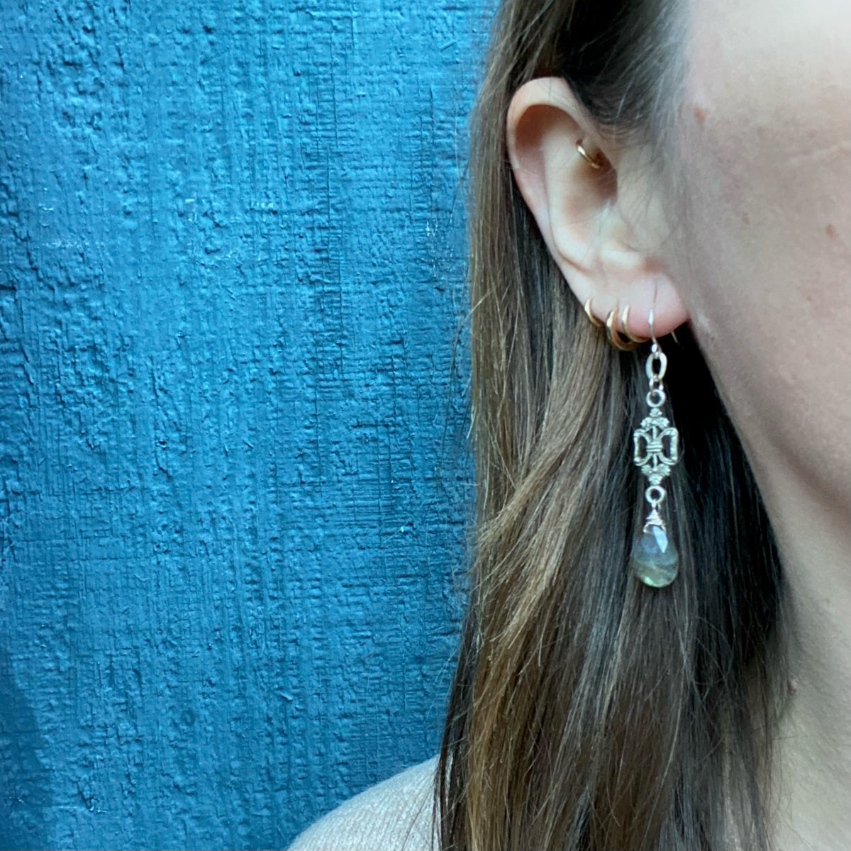 Romantic Austro-Hungarian Silver & Labradorite Earrings by Brin