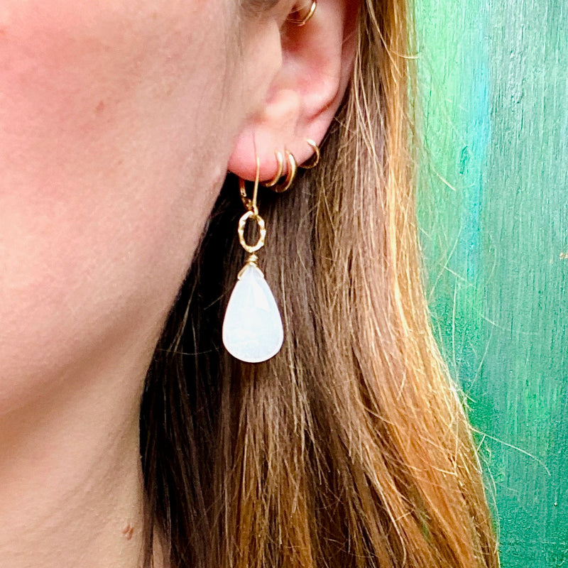 Romantic Moonstone and Hand Wrought Gold Earrings by Brunet