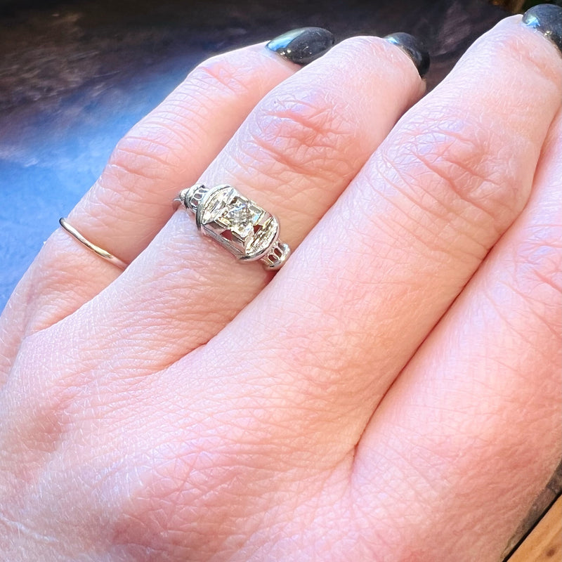 Sweet Diamond Engagement Ring with Filigree & Engraving