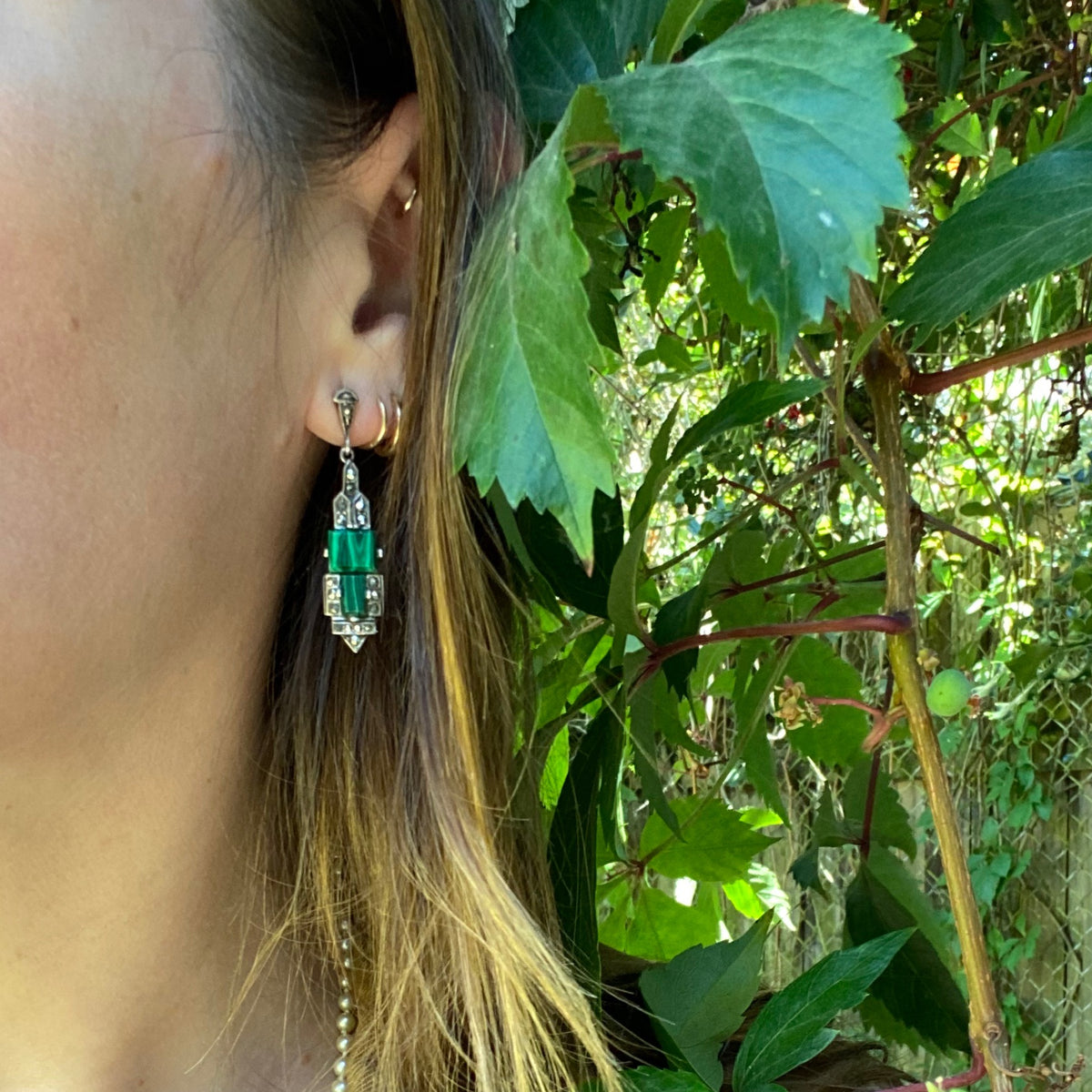 Art Deco Revival Malachite & Marcasite Earrings