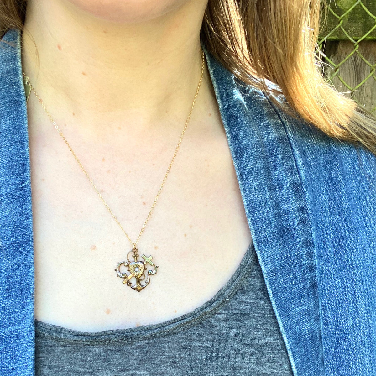 Faith Hope & Charity Victorian Gold Filled Necklace