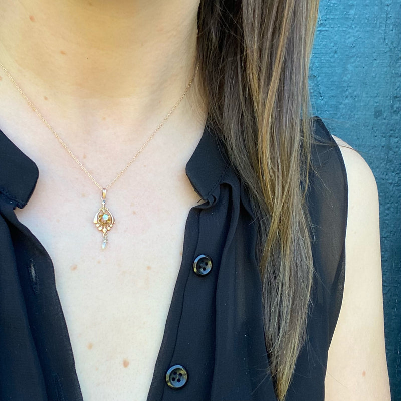 Delicate Lavalier Pendant with Opal & River Pearl