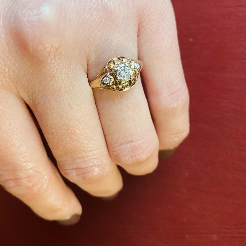Deco Diamond Engagement Ring with Romantic Detail