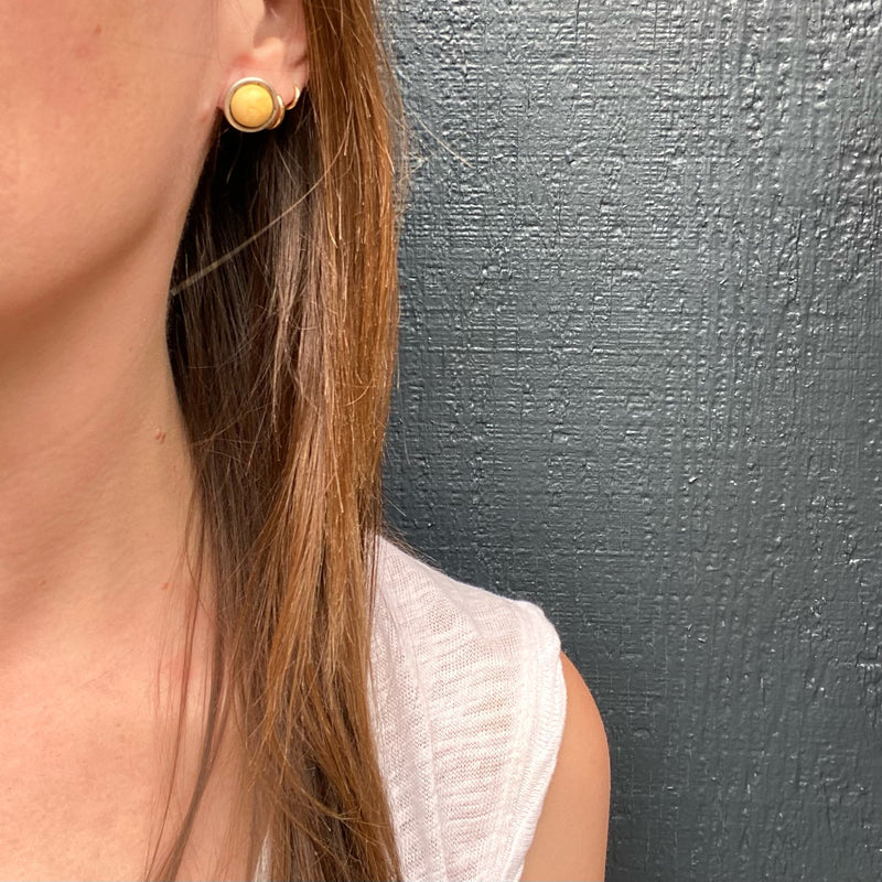 Buttons of Egg Yolk Amber Stud Earrings
