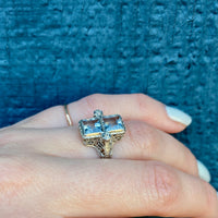 Satisfying Symmetry Aquamarine Filigree Ring