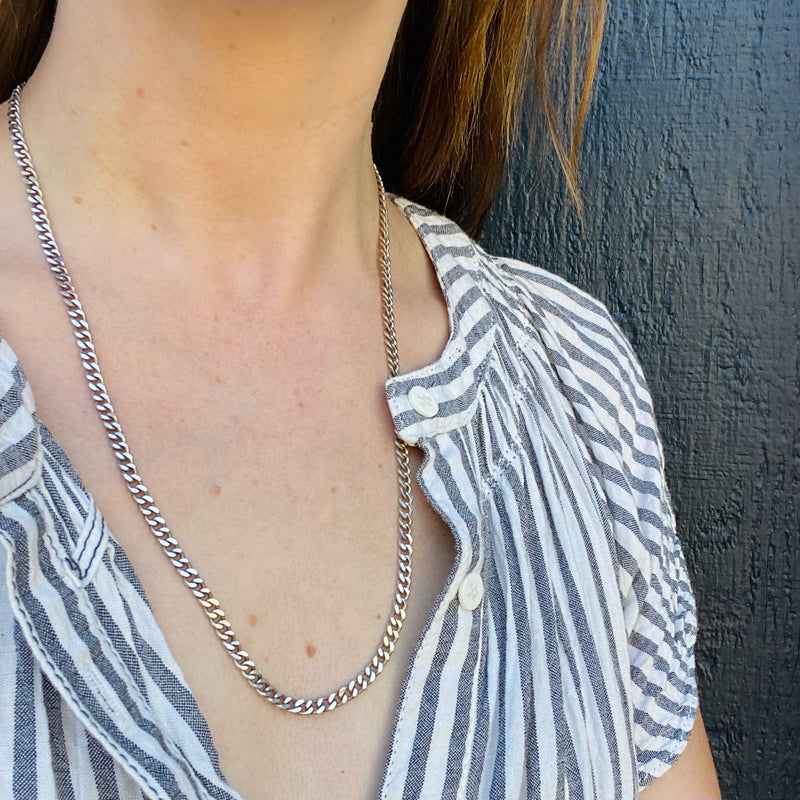 Italian 24" Sterling Flattened Curb Chain Necklace