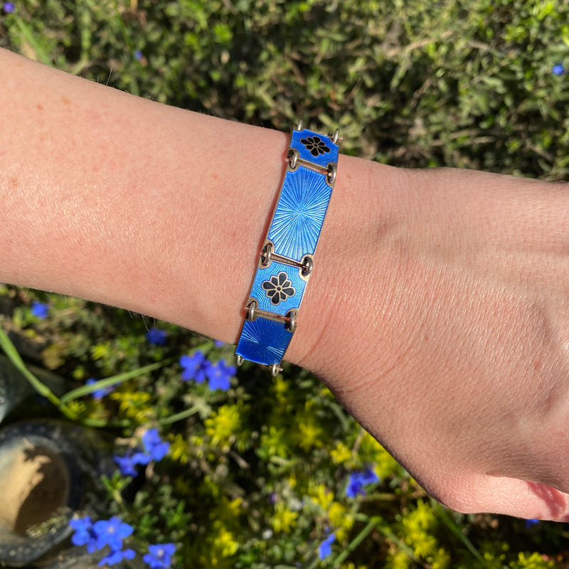 Elevated Black & Blue Guilloché Enamel Bracelet