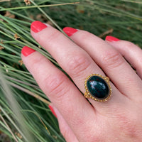 Dramatic Bloodstone in Gold Filigree Ring