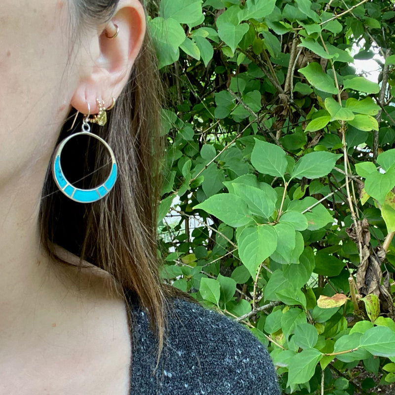Purest Blue Turquoise Inlay Sterling Hoop Earrings