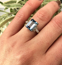 Classic Platinum Aquamarine and Diamond Ring