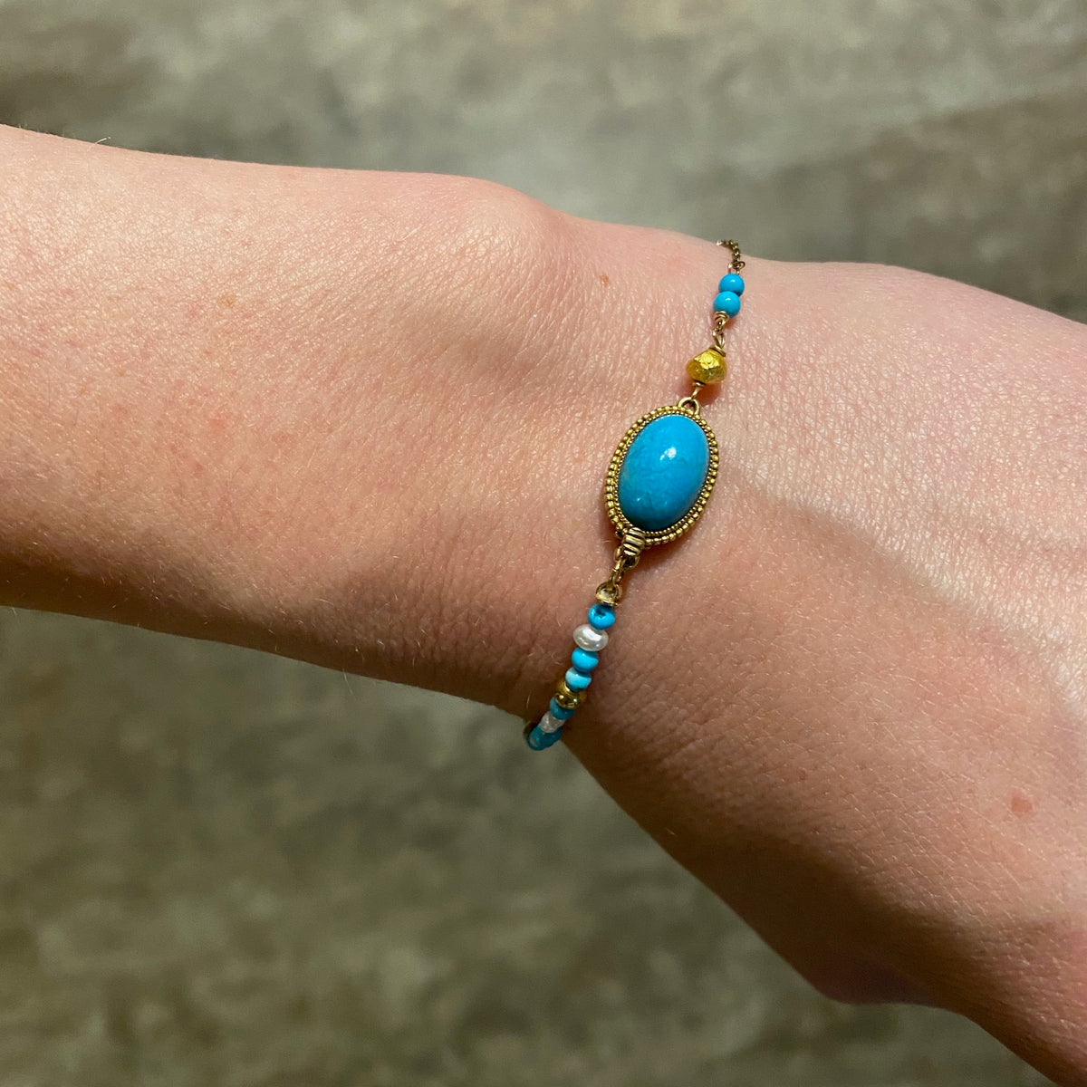 Gold Turquoise and Pearl Bracelet by Brunet