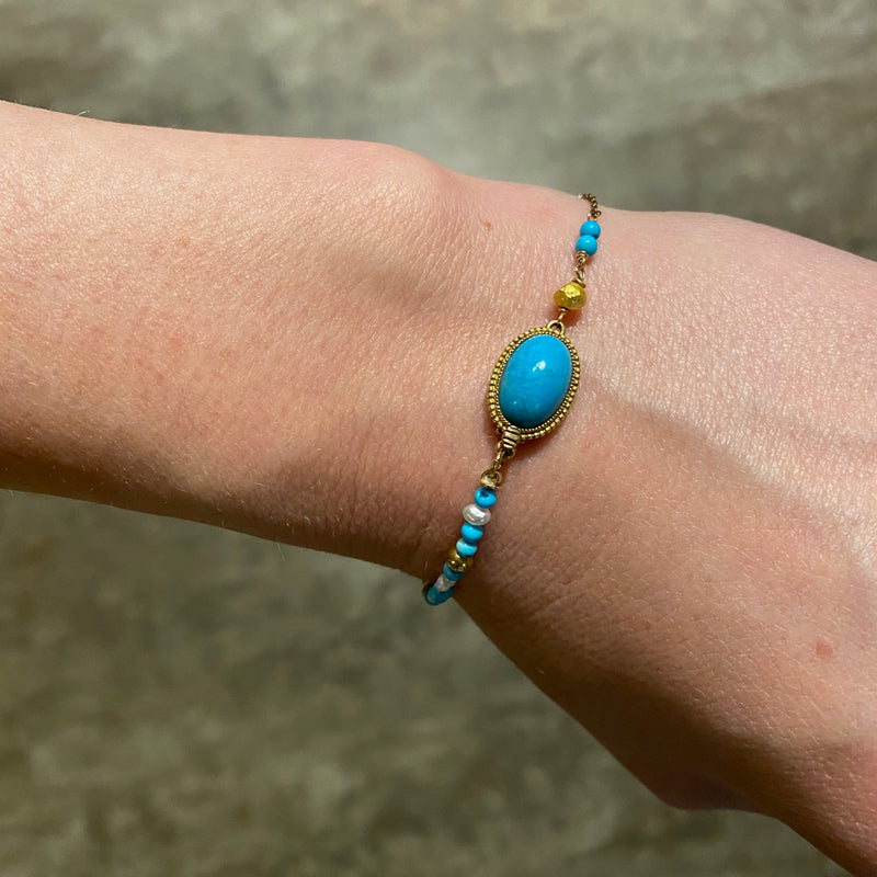 Gold Turquoise and Pearl Bracelet by Brunet