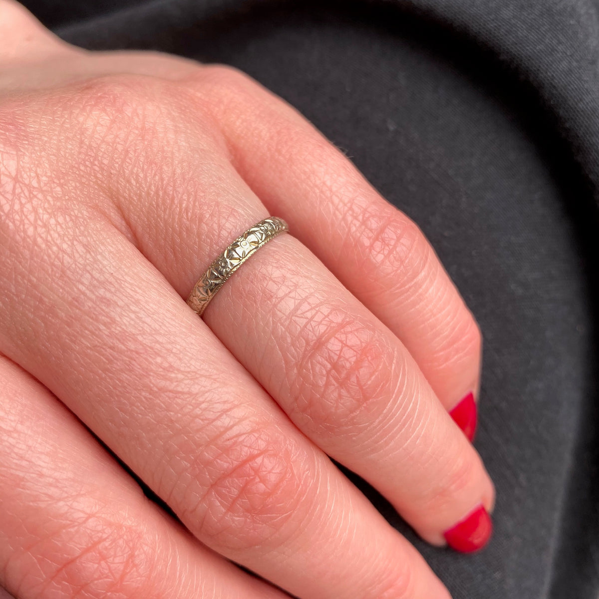 Ring of Flowers Art Deco Wedding Band