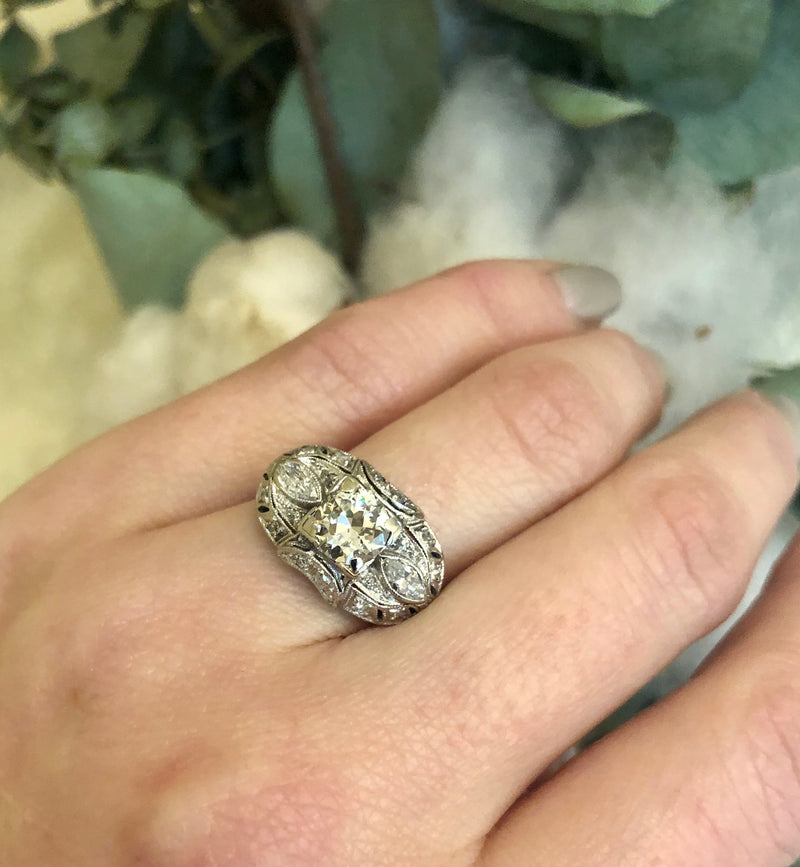 1930's Oval Platinum and Diamond Ring