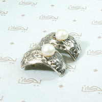 Dramatic Silver & Pearl Brutalist Earrings