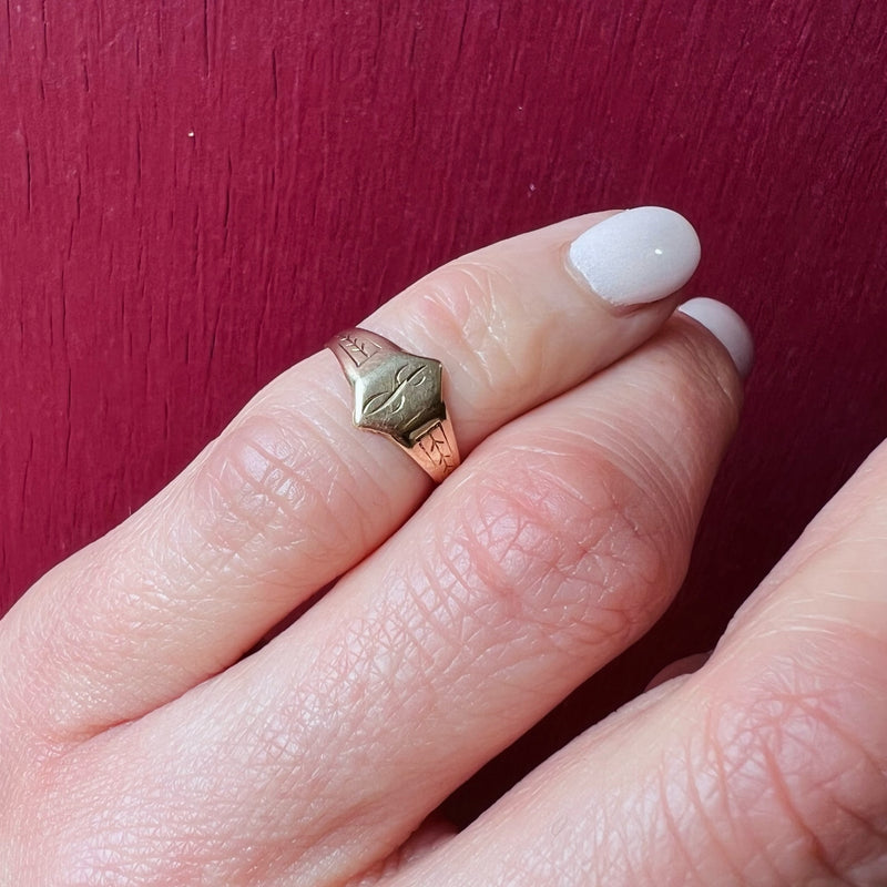 Engraved Arts & Crafts Tiny Signet Ring