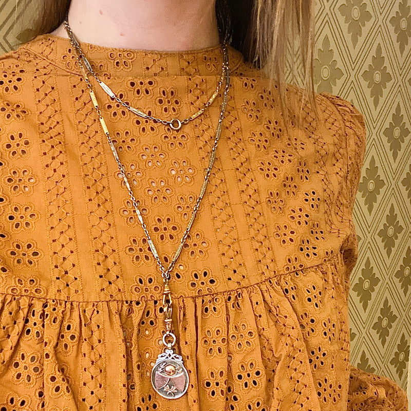 1928 Double Shield Sterling and Rose Gold Fob