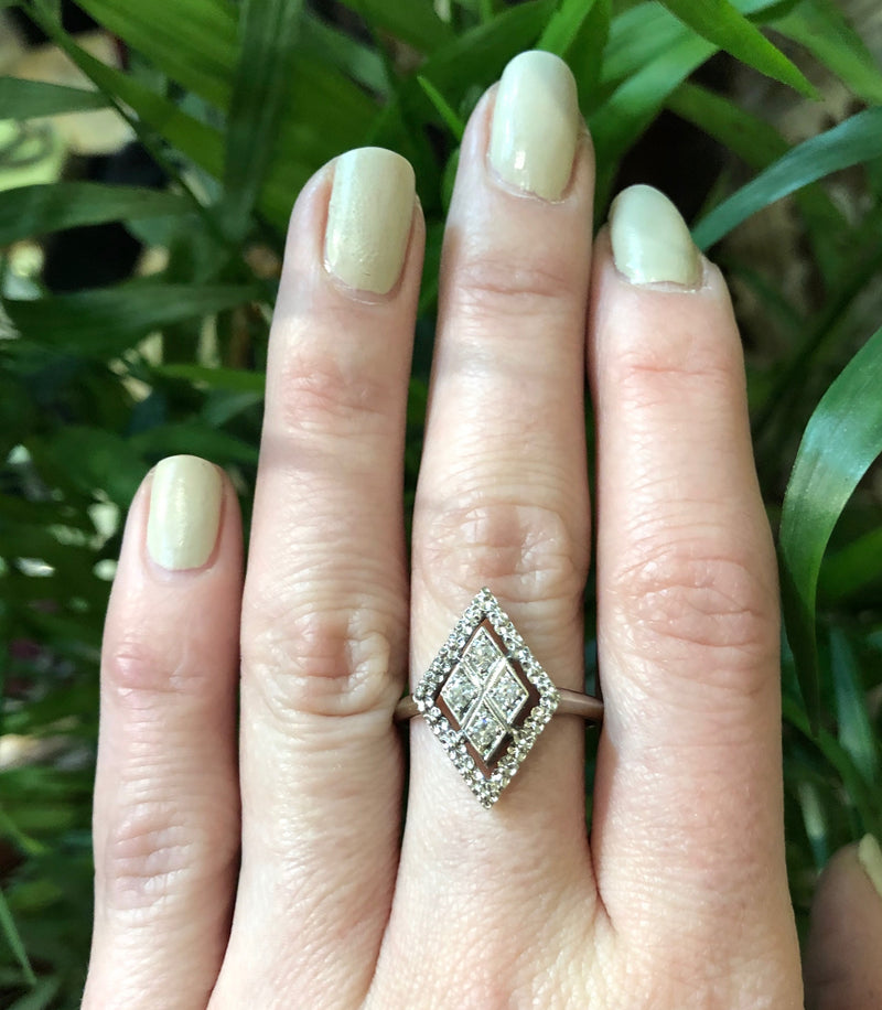 Flowers and Navettes and Diamonds Vintage Ring