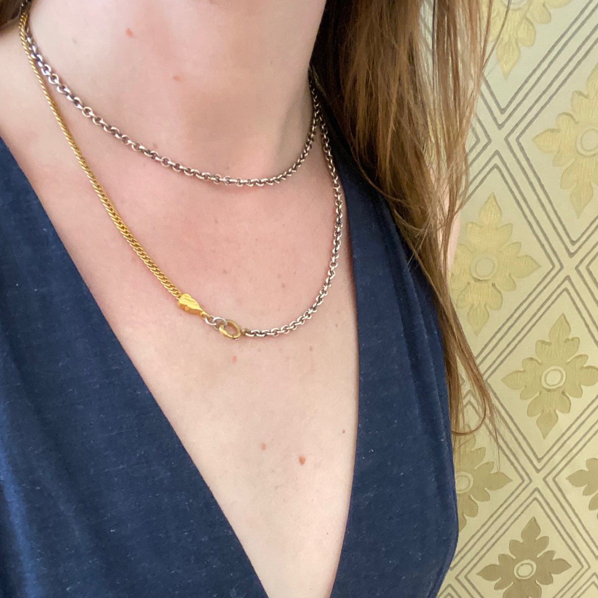 Mixed Metal Married Chain with Ornamental Details