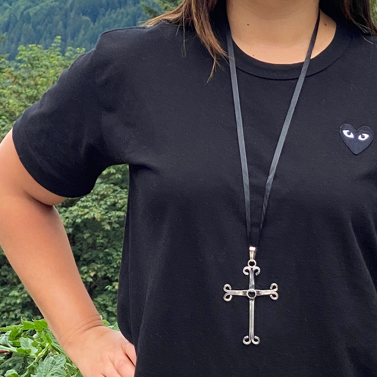 Hand Wrought Silver Cross on Silk